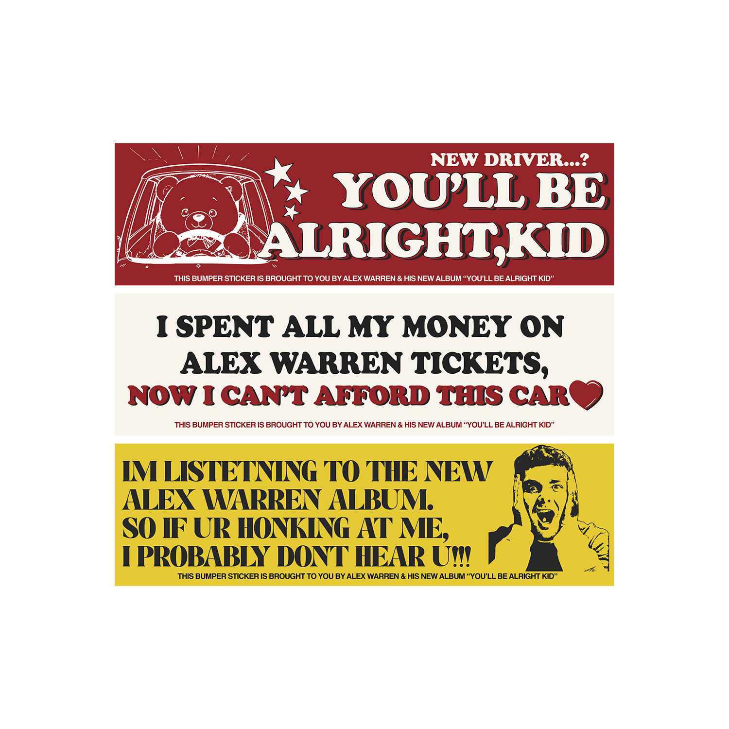 Alex Warren Bumper Sticker 3 Pack